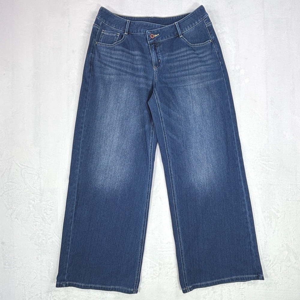 Halara Womens Medium Wash Crossover Waist Wide Leg Stretch Denim Jeans Size M